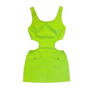 Vintage 90s Moschino lime green retro-inspired cut-out mini dress Size 8